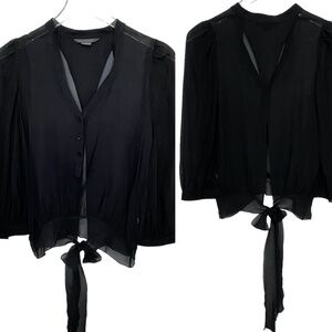 A/X Armani Exchange Sheer Black V-Neck Blouse Ties in Back Size XS